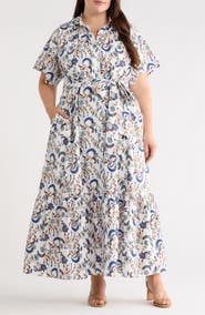 SUGARLIPS Ralston Floral Cotton Maxi Shirtdress