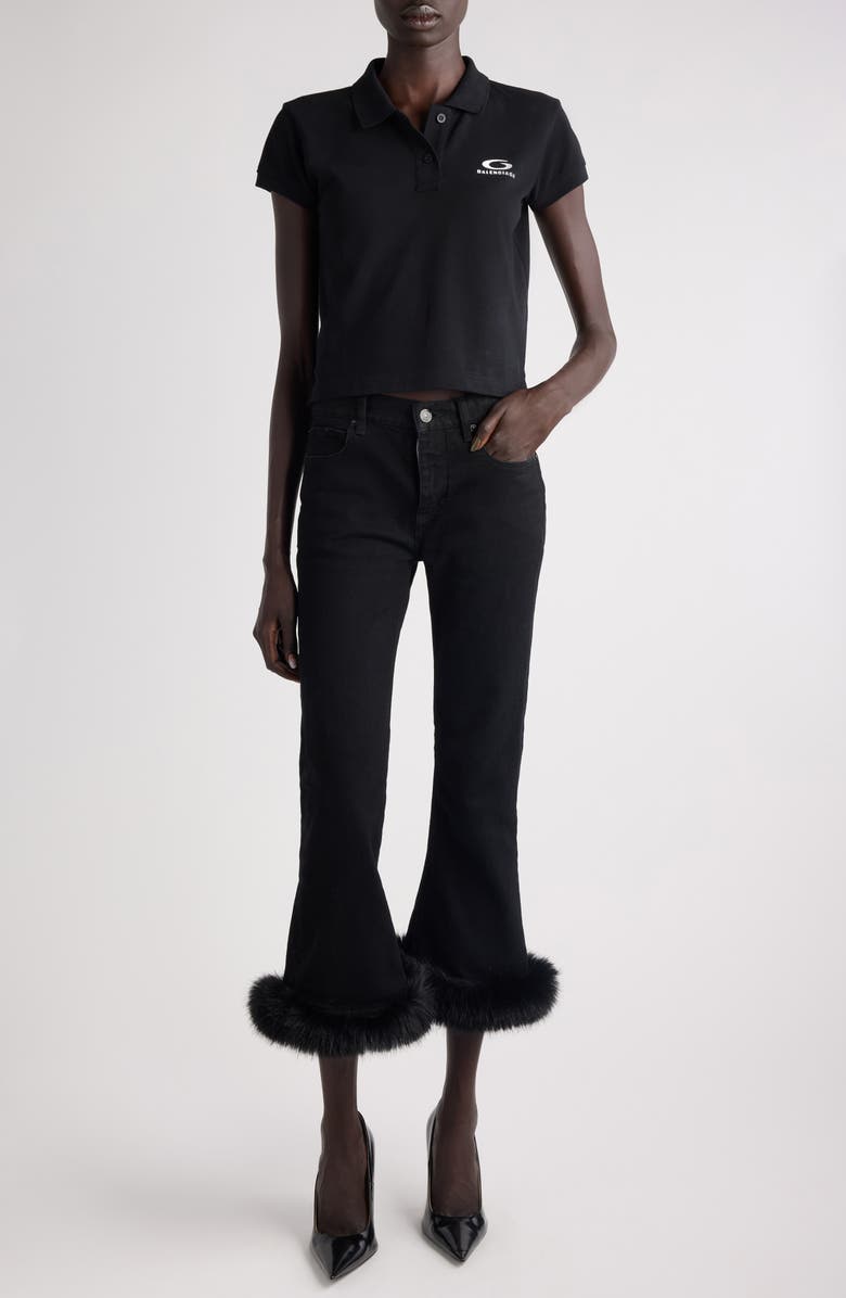 Balenciaga Logo Embroidered Cotton Piqué Polo, Main, color, 1070 Black/ White