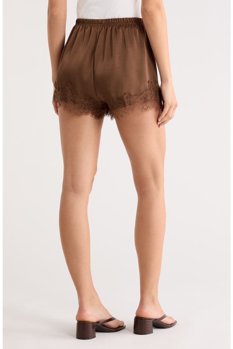 Lace Trim Satin Shorts, Alternate, color, BROWN TERRA