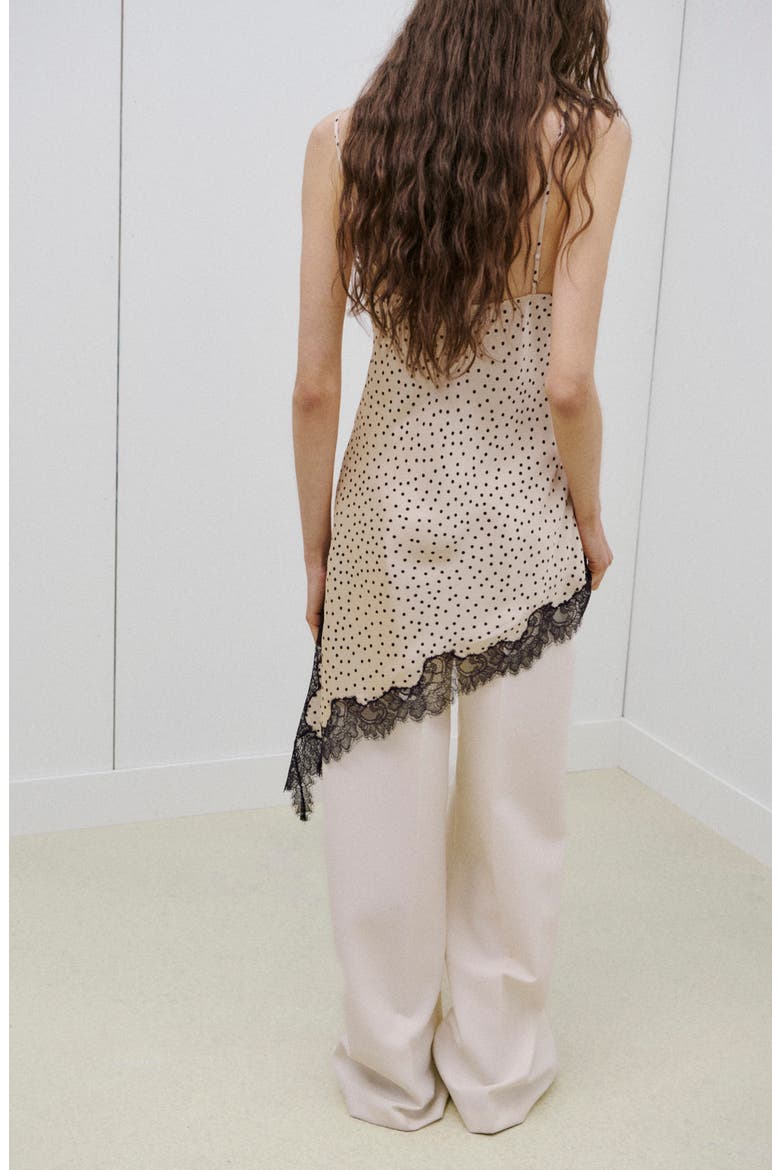 Silver Polka Dot Lace Trim Satin Top, Alternate, color, ECRU