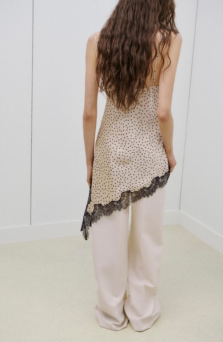 MANGO Silver Polka Dot Lace Trim Satin Top, Alternate, color, Ecru