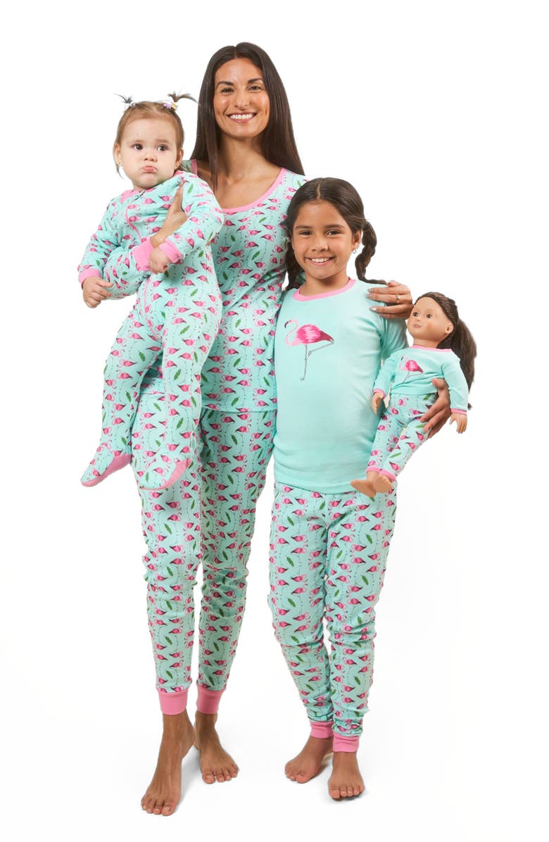 Leveret Footed Cotton Pajamas Matching Family Coordinated Animal Prints, Alternate, color, Flamingo