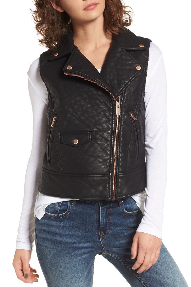 Andrew Marc Billie Faux Leather Vest, Alternate, color, BLACK