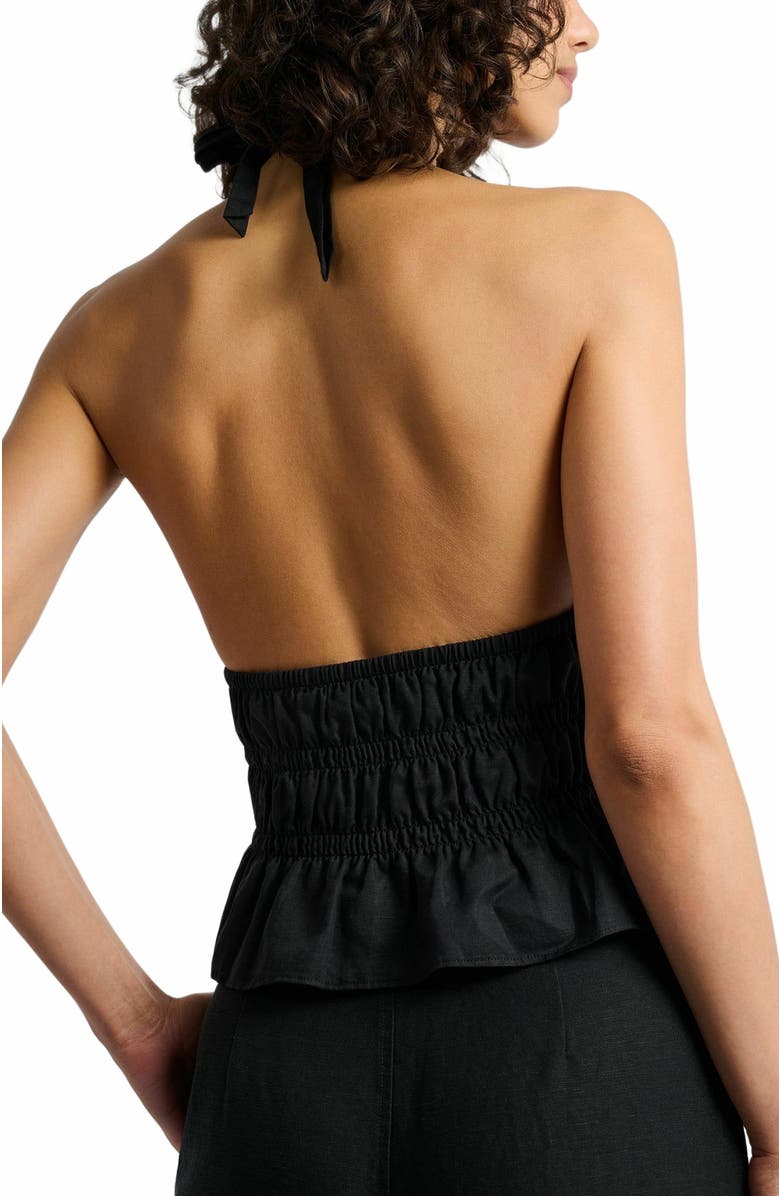 Onia Air Linen Smocked Halter Top, Alternate, color, Black