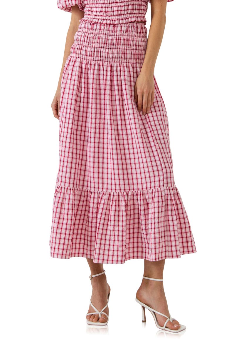Tiered Gingham Maxi Skirt, Main, color, PINK