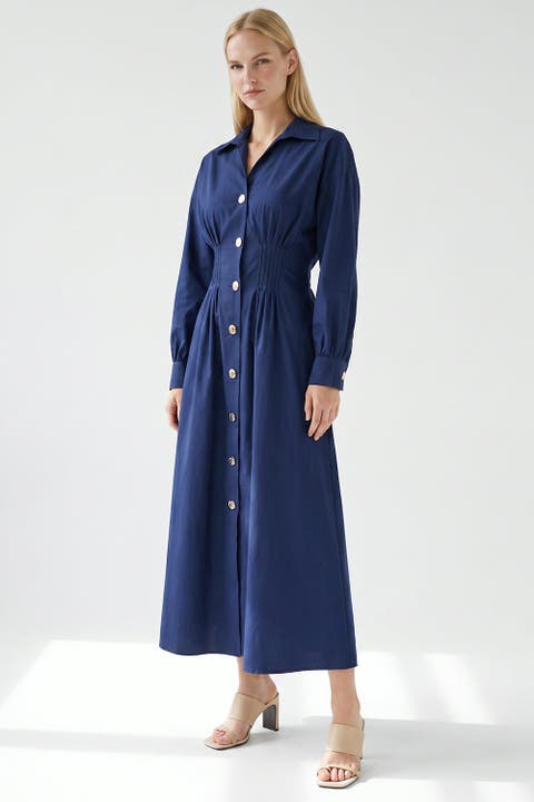 Delray Long Sleeve Buttoned Midi Dress