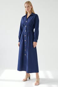 Exquise Delray Long Sleeve Buttoned Midi Dress