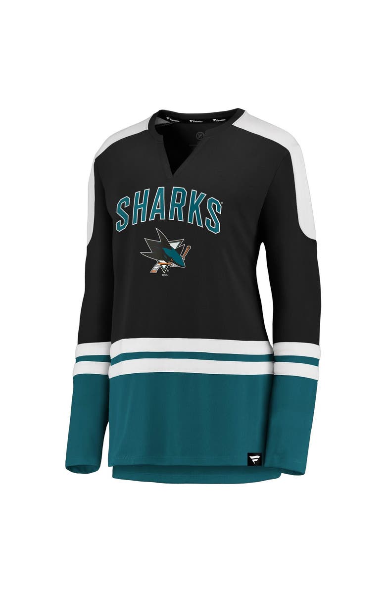 FANATICS Women's Fanatics Branded Black/Teal San Jose Sharks Iconic Slapshot Long Sleeve Notch Neck T-Shirt, Alternate, color, 
