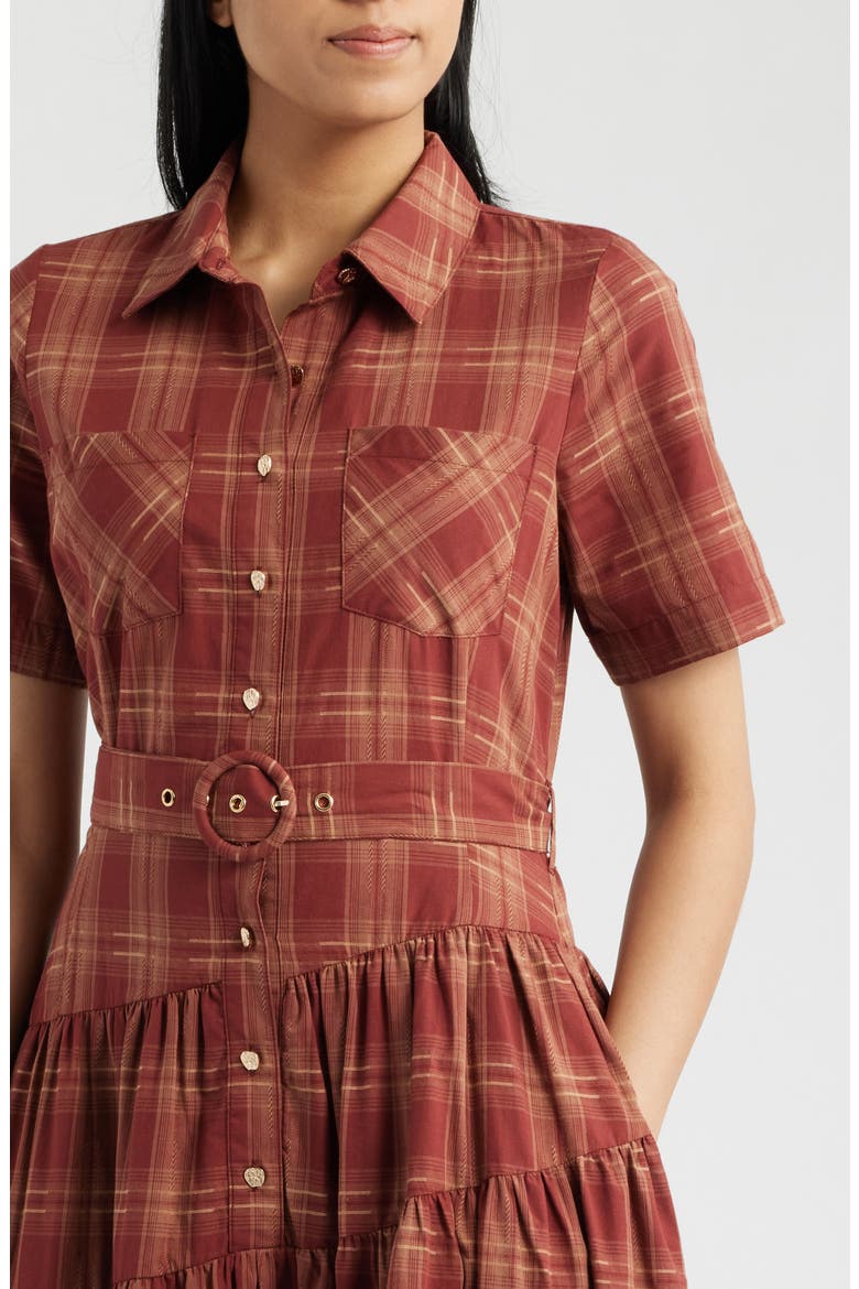 Plaid Belted Maxi Dress, Alternate, color, BURGUNDY PLAID