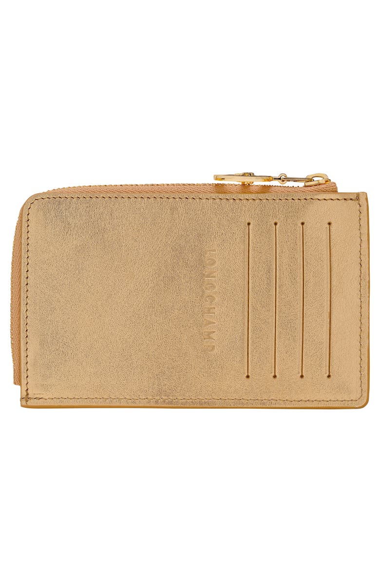 Longchamp Le Pliage Xtra Gold Leather Card Case, Alternate, color, Gold