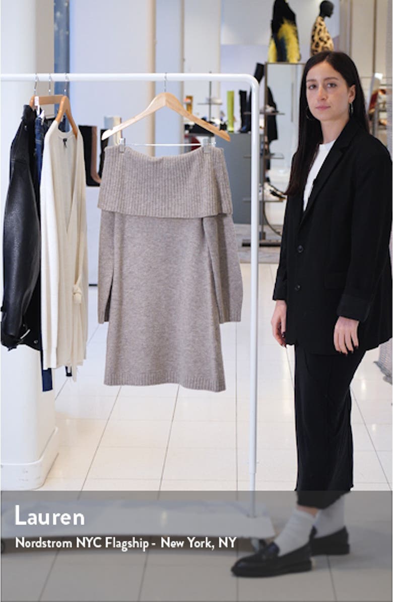 Off the Shoulder Long Sleeve Wool Blend Sweater Minidress, sales video thumbnail