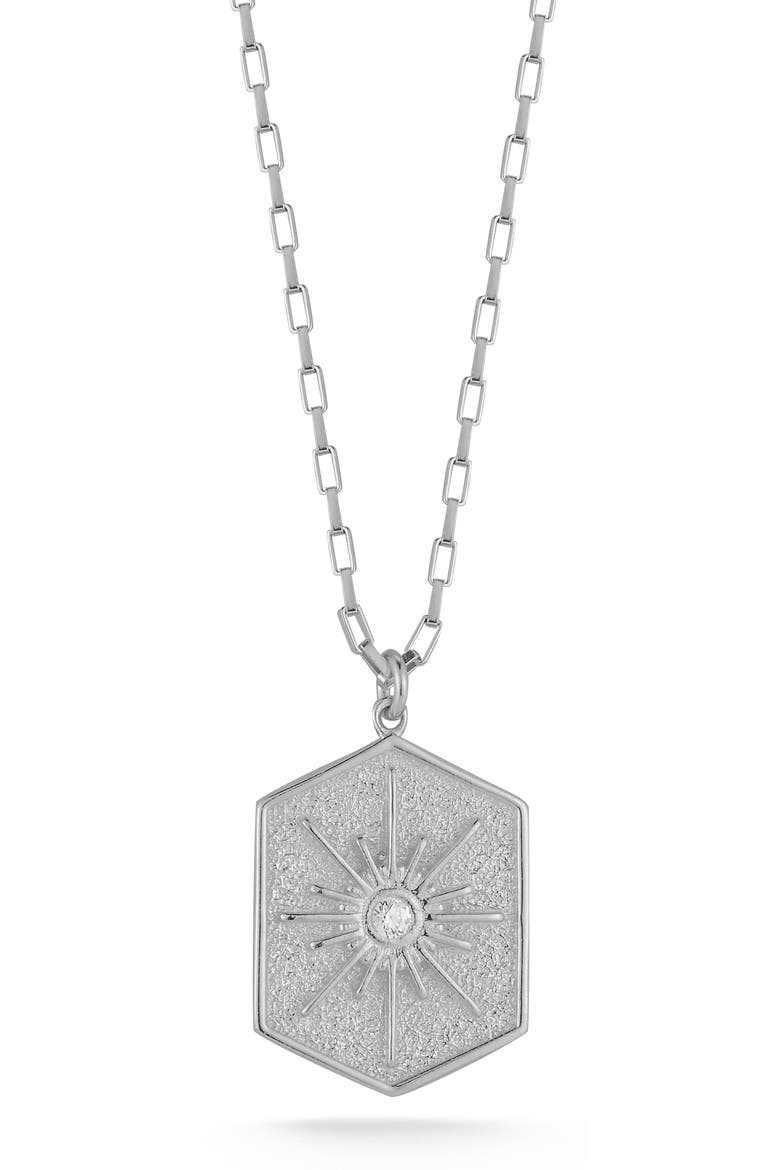 Cubic Zirconia Starburst Medallion Pendant Necklace, Main, color, SILVER