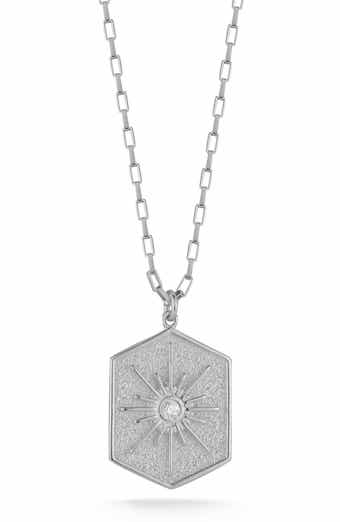 Cubic Zirconia Starburst Medallion Pendant Necklace