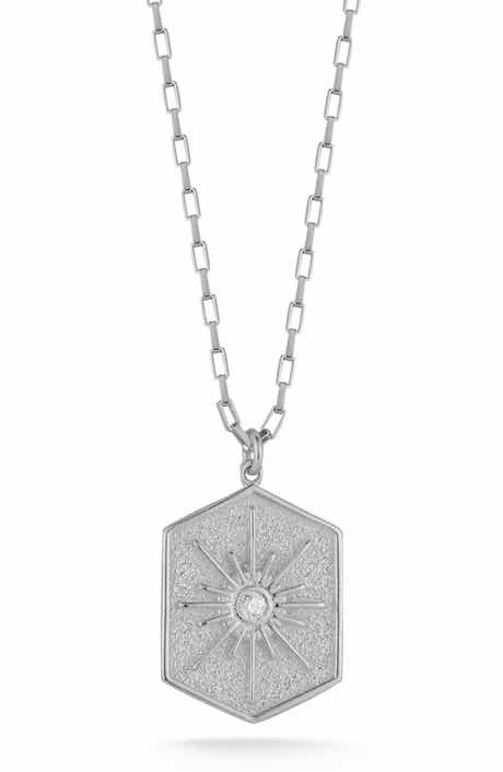 SPHERA MILANO Cubic Zirconia Starburst Medallion Pendant Necklace