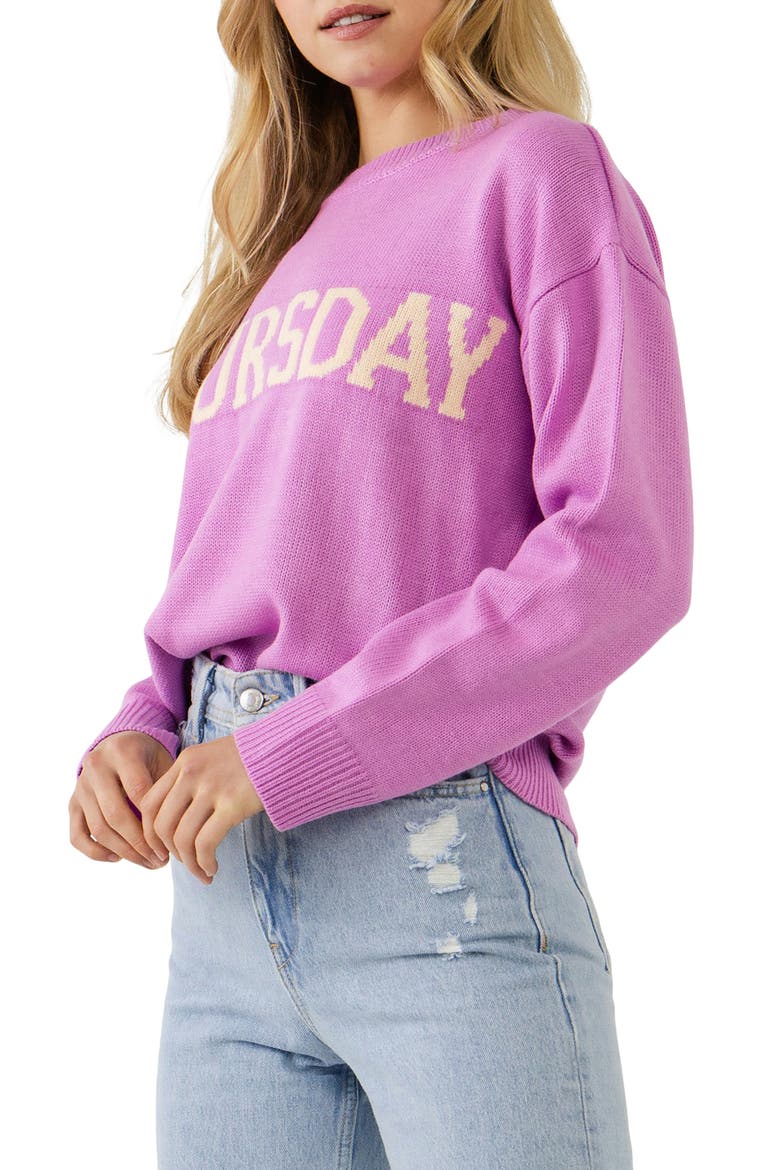 Weekday Motif Sweater, Alternate, color, LAVENDER