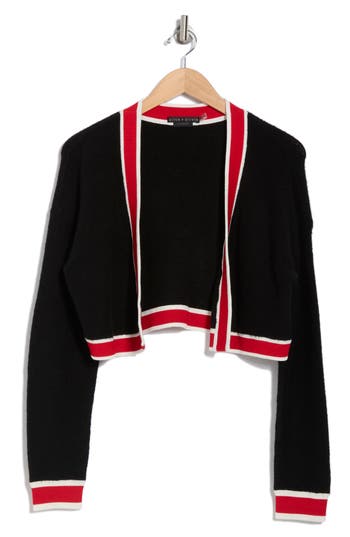 Alice And Olivia Alice + Olivia Juana Tipped Stripe Crop Cardigan In Black/perfect Ruby