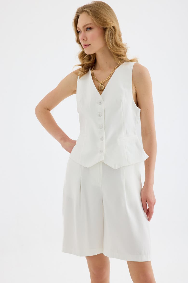 Corinne Tailored Peplum Vest, Alternate, color, White