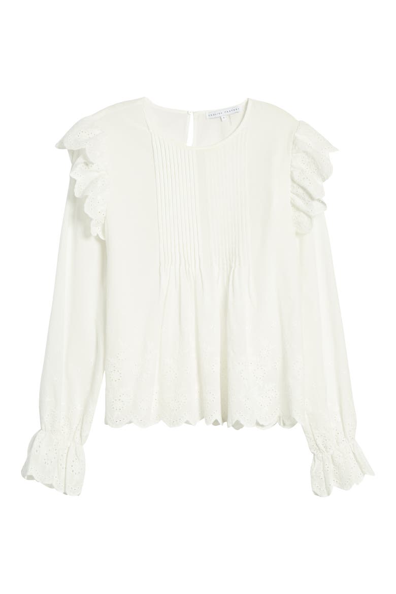 Eyelet Lace Pintuck Cotton Blouse, Alternate, color, WHITE