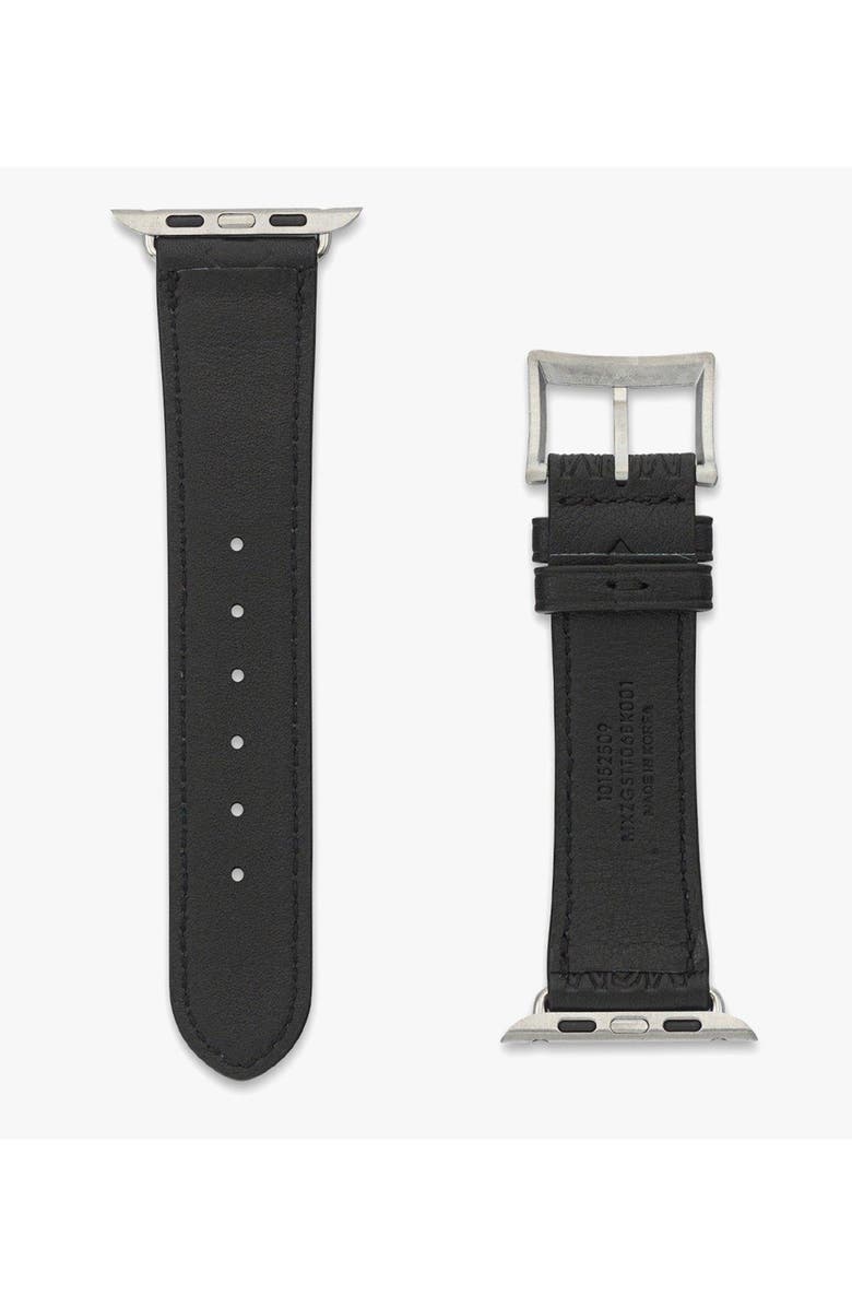 MCM Apple Watch Band in Embossed Monogram Leather, Alternate, color, Black
