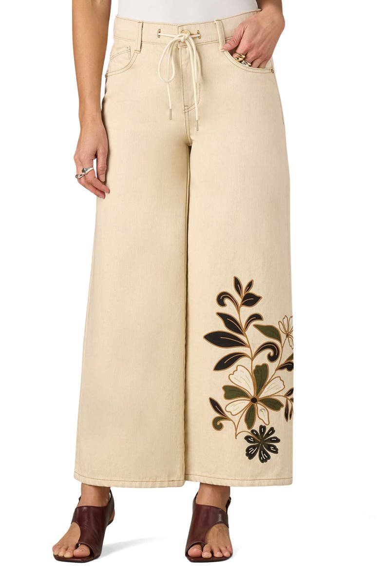 27/24 Flower Appliqué High Waist Wide Leg Jeans, Main, color, HEATHERED BIRCH/ CARAMEL