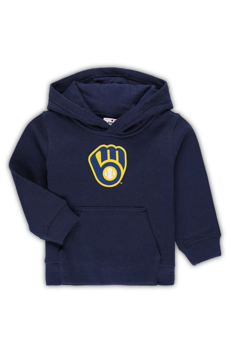 Outerstuff Toddler Navy Milwaukee Brewers Team Primary Logo Fleece Pullover Hoodie, Main, color, Navy