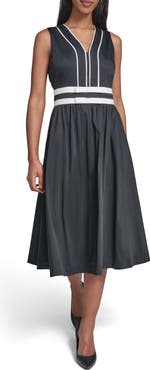 KARL LAGERFELD PARIS Bow Detail Sleeveless Stretch Cotton Dress