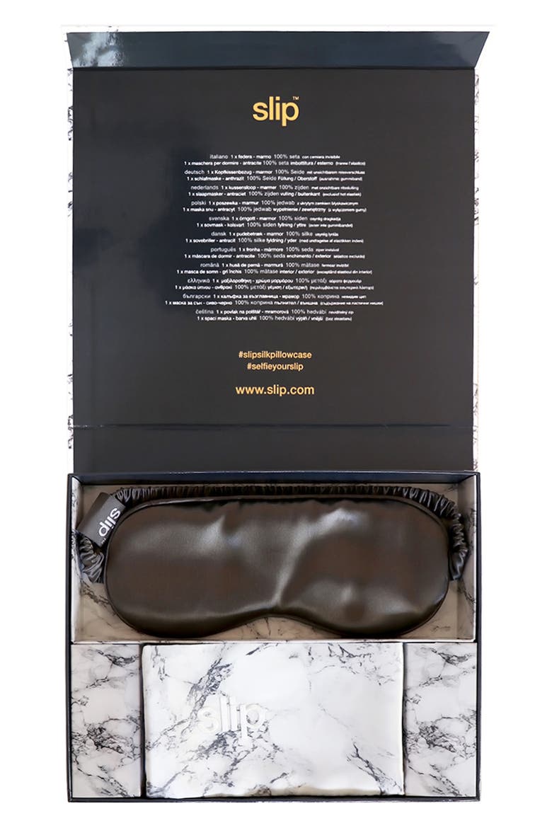 Marble & Charcoal Pillowcase & Sleep Mask Set, Alternate, color, NO COLOR