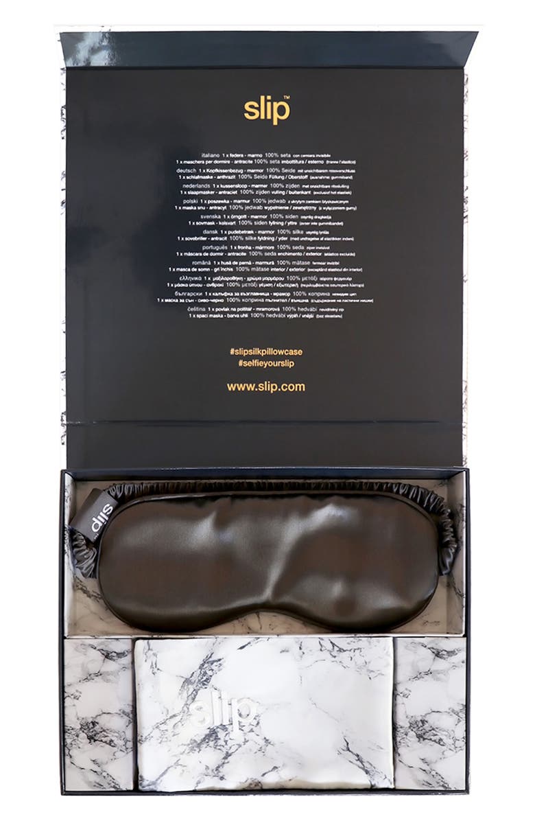 slip Marble & Charcoal Pillowcase & Sleep Mask Set, Alternate, color,