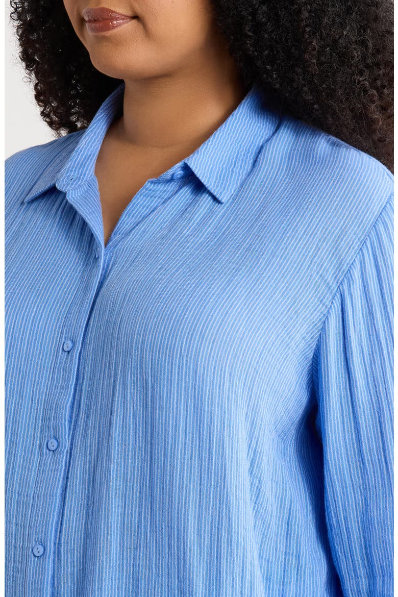 Stripe Organic Cotton Button-Up Shirt, Alternate, color, CORNFLOWER