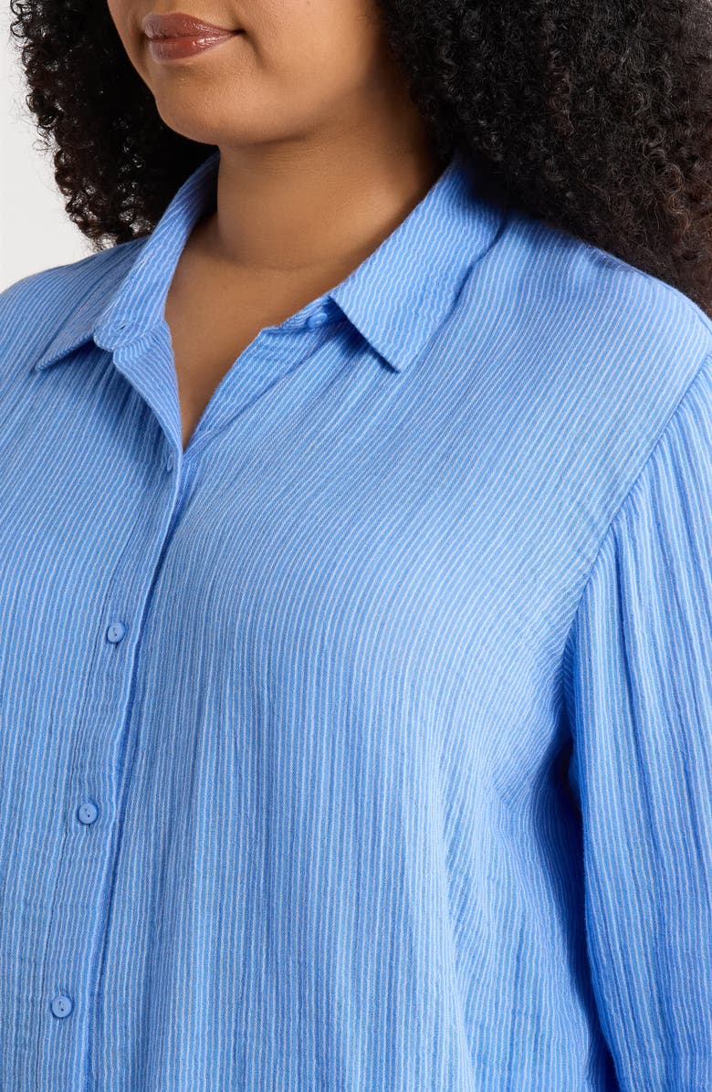 Eileen Fisher Stripe Organic Cotton Button-Up Shirt, Alternate, color, Cornflower