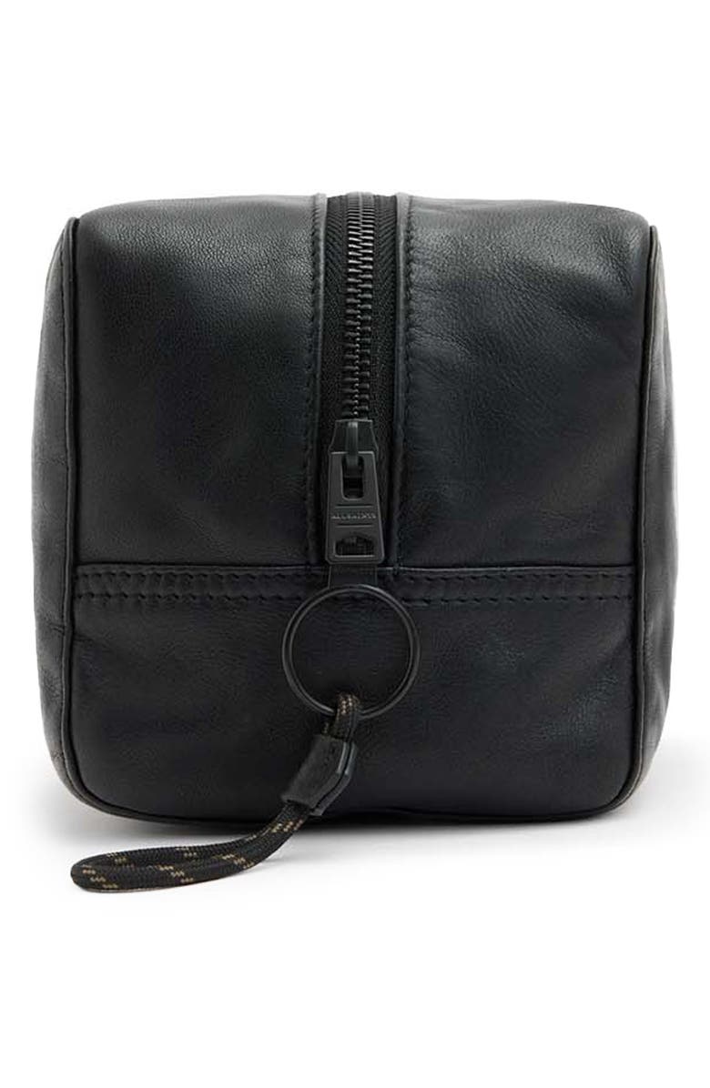 AllSaints Kobe Leather Dopp Kit, Alternate, color, Black