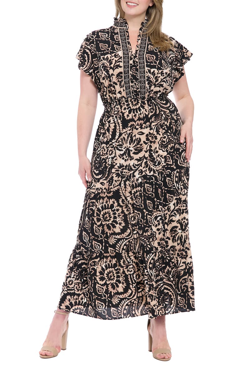 London Times Ruffle Flutter Sleeve Tiered Maxi Dress, Main, color,