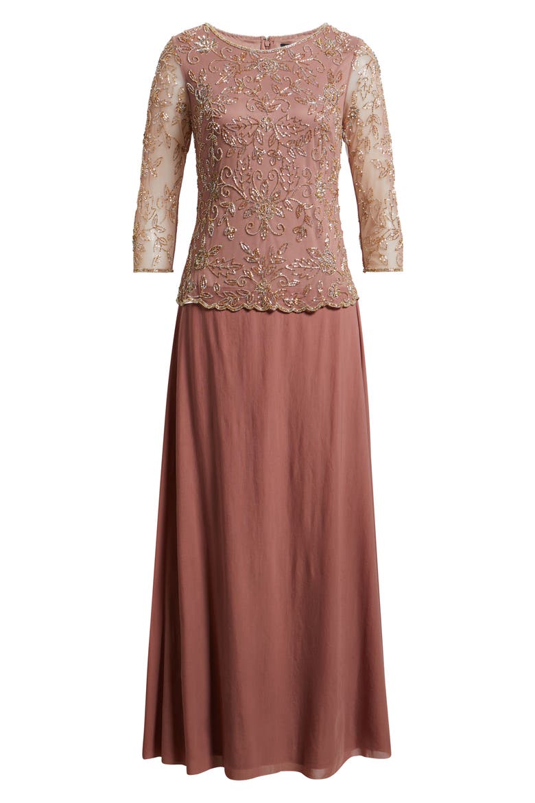 Beaded Bodice Satin Gown, Alternate, color, ROSE