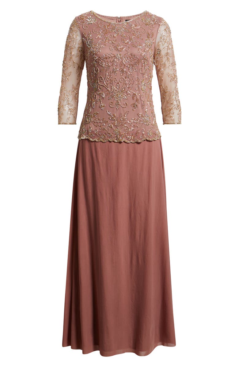 Pisarro Nights Beaded Bodice Satin Gown, Alternate, color, Rose