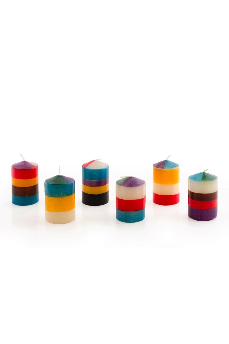Memphis Stripe Painted Candles - Set of 6, Main, color, Multicolor - 2"