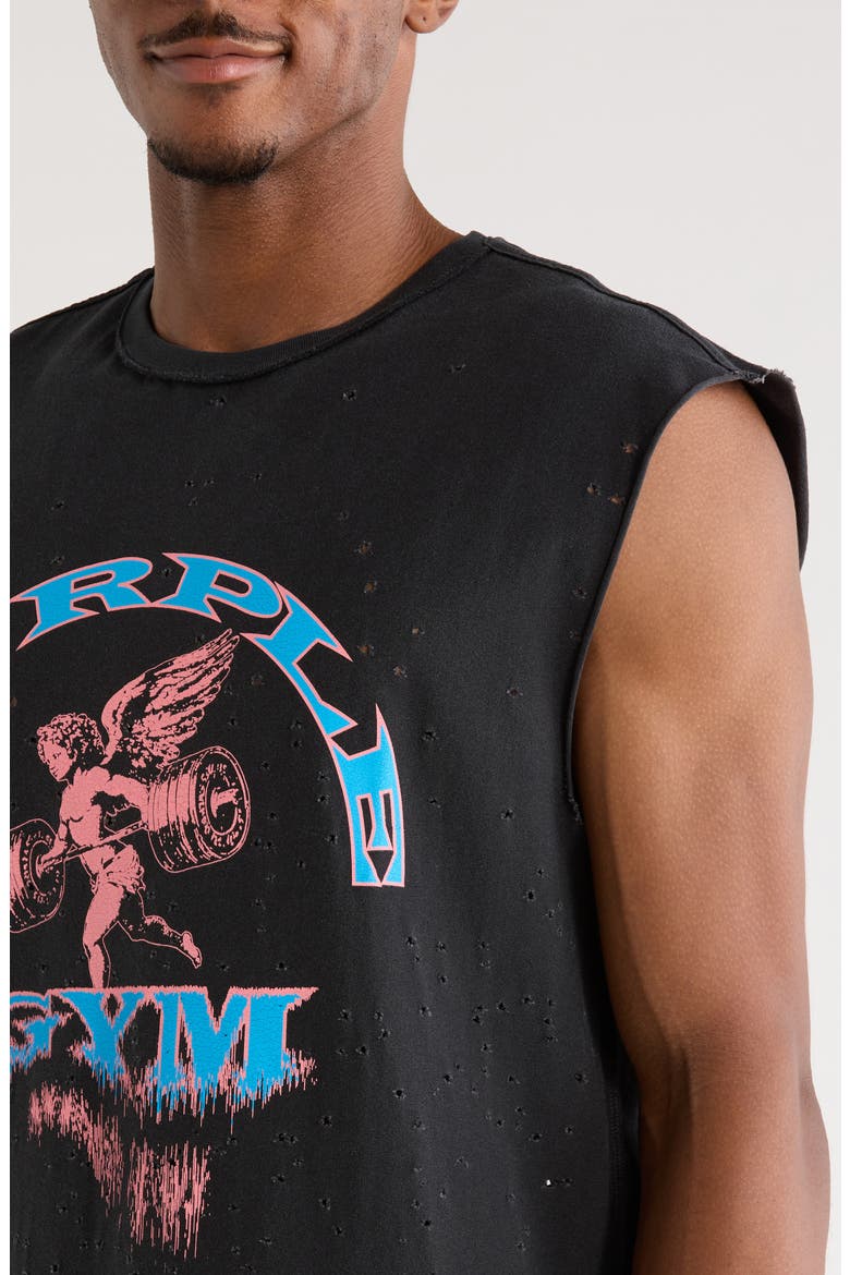 Textured Sleeveless Cotton Graphic T-Shirt, Alternate, color, BLACK