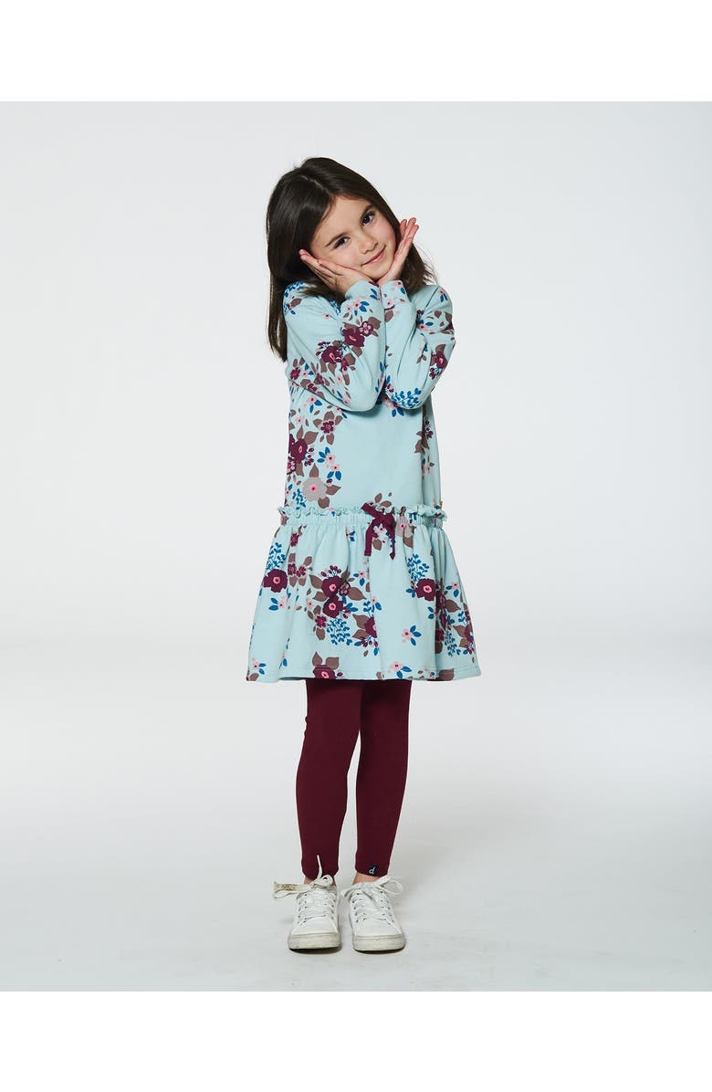 Deux par Deux Girl's Fleece Dress Light Blue Printed Big Flowers, Alternate, color,
