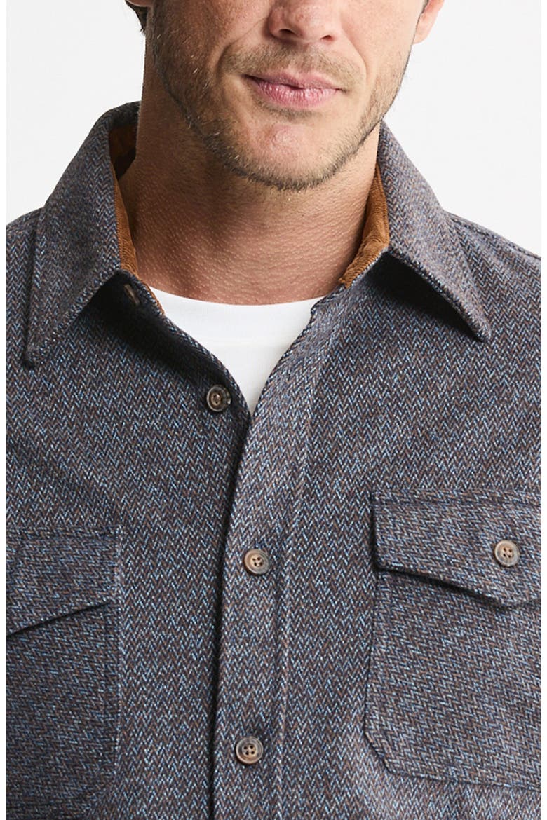 Corduroy Trim Knit Flannel Button-Up Shirt, Alternate, color, BLUE