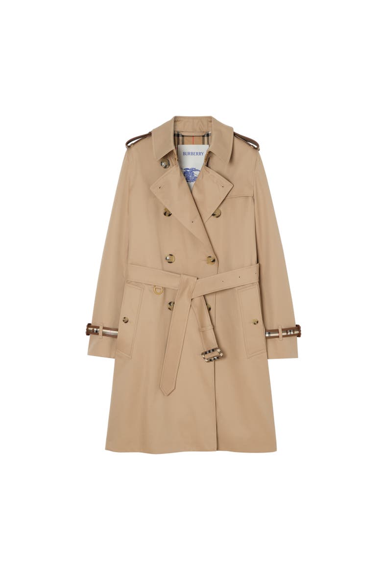 Mid-length Gabardine Kensington Trench Coat, Alternate, color, Honey beige