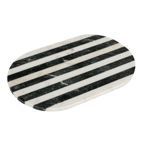 Marble Cheese and Cutting Board with Stripes, Black and White