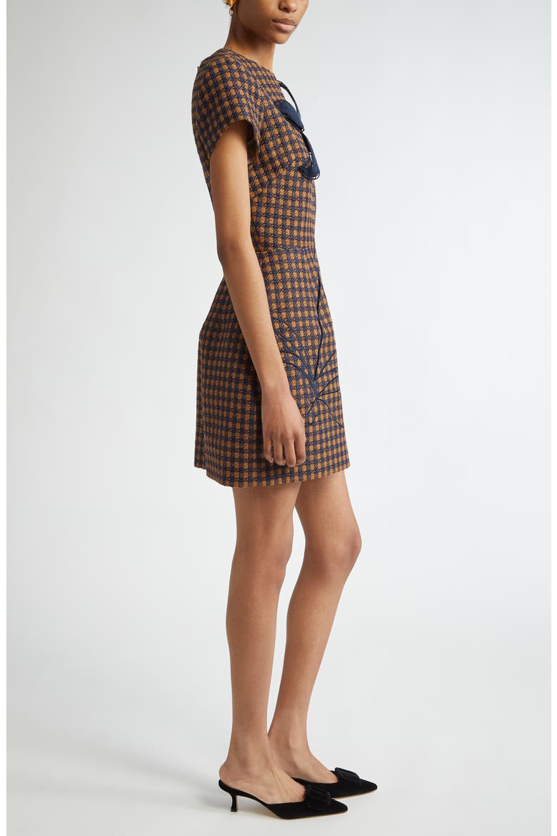 SHORT SLEEVE SMALL CHECK TWEED, Alternate, color, COGNAC/ NAVY