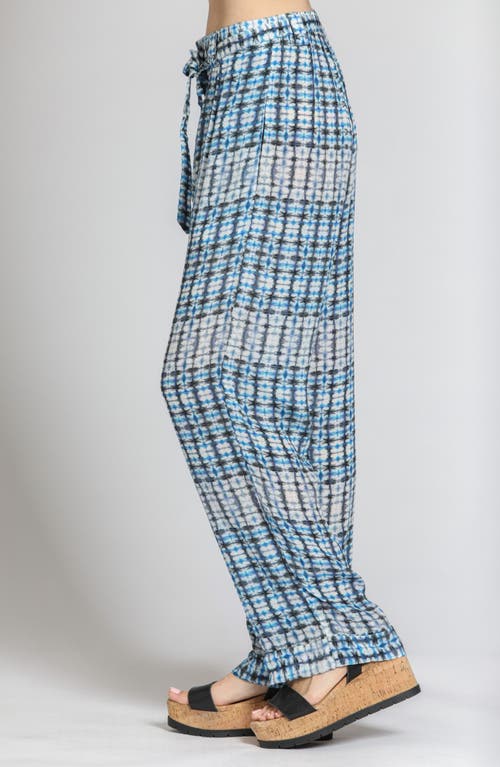 Apny Belted Print High Waist Pants In Blue Multi