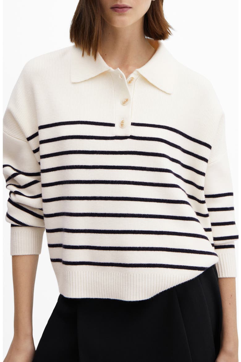 Stripe Polo Sweater, Main, color, WHITE/ DARK NAVY