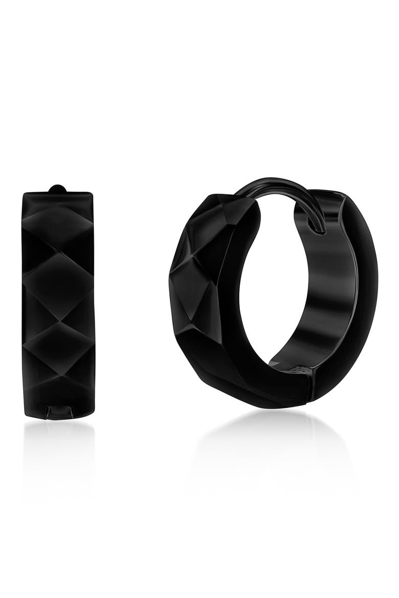 Men's Diamond Texture Huggie Hoop Earrings, Main, color, BLACK