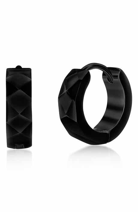Metallo Men's Diamond Texture Huggie Hoop Earrings