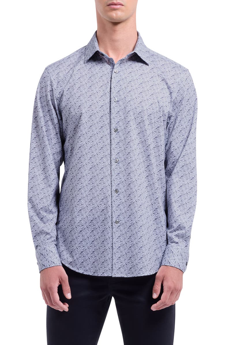 Bugatchi James OoohCotton<sup>®</sup> Music Print Button-Up Shirt, Main, color, Platinum