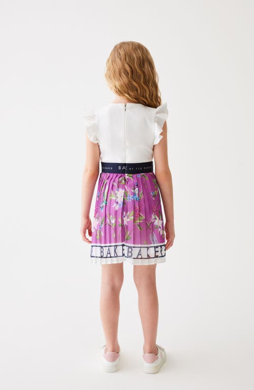 Baker By Ted Baker Kids' Floral Mixed Media Dress In Purple