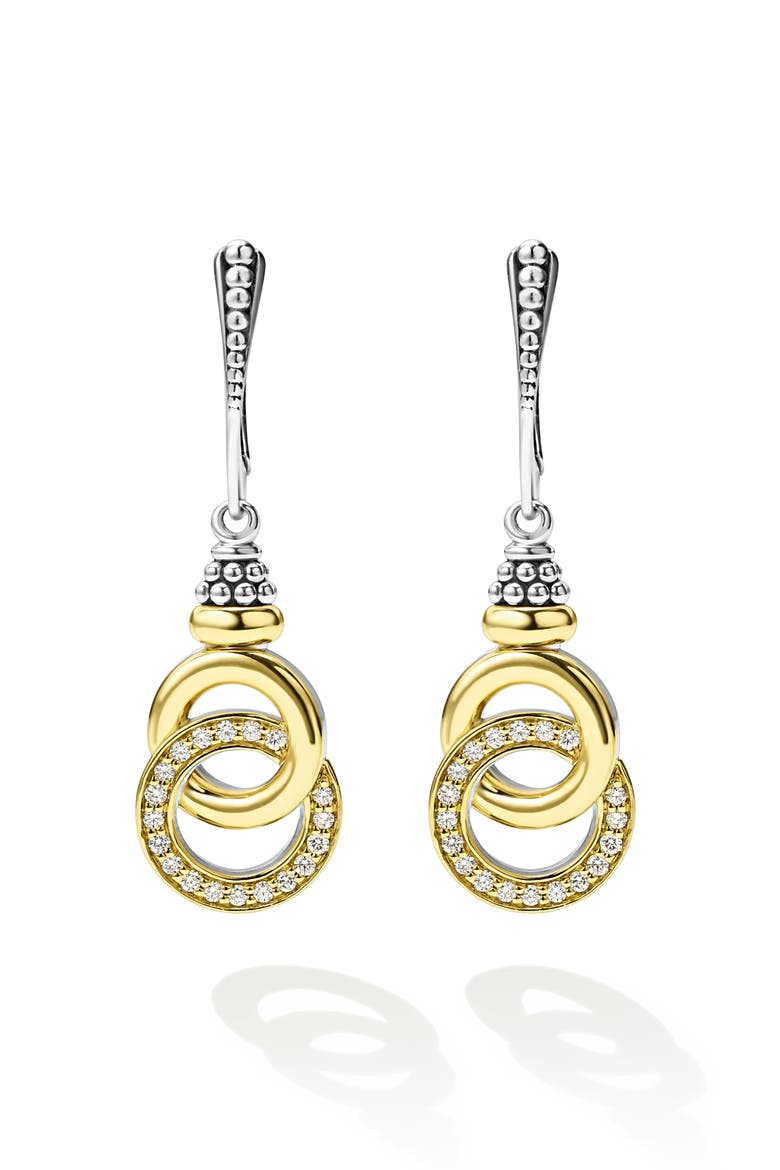 Signature Caviar Two-Tone Interlocking Diamond Drop Earrings, Alternate, color, TWO-TONE