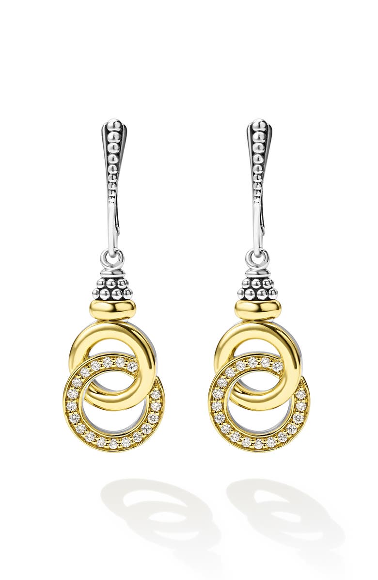 LAGOS Signature Caviar Two-Tone Interlocking Diamond Drop Earrings, Alternate, color, Two-Tone