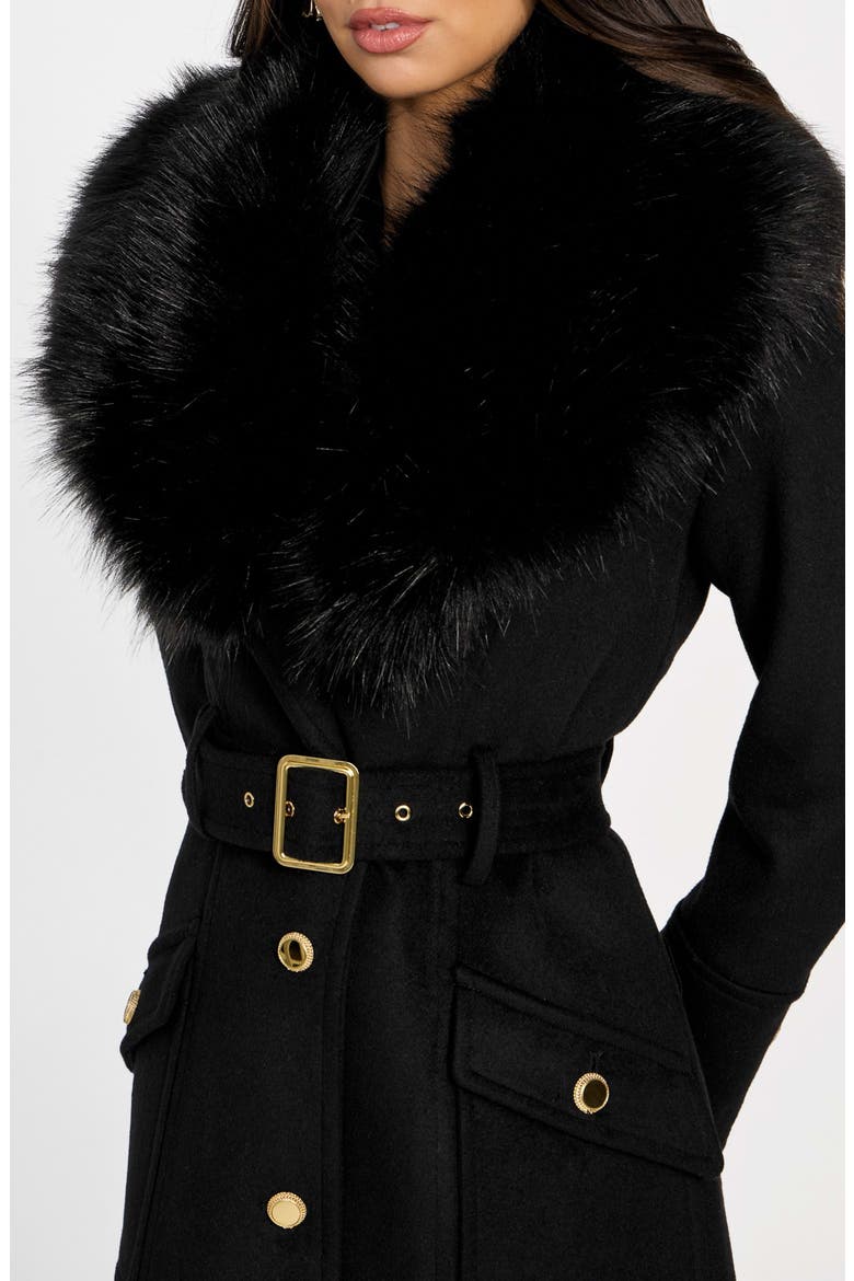 Alice Belted Coat with Removable Faux Fur Collar, Alternate, color, JBLACK-BLACK